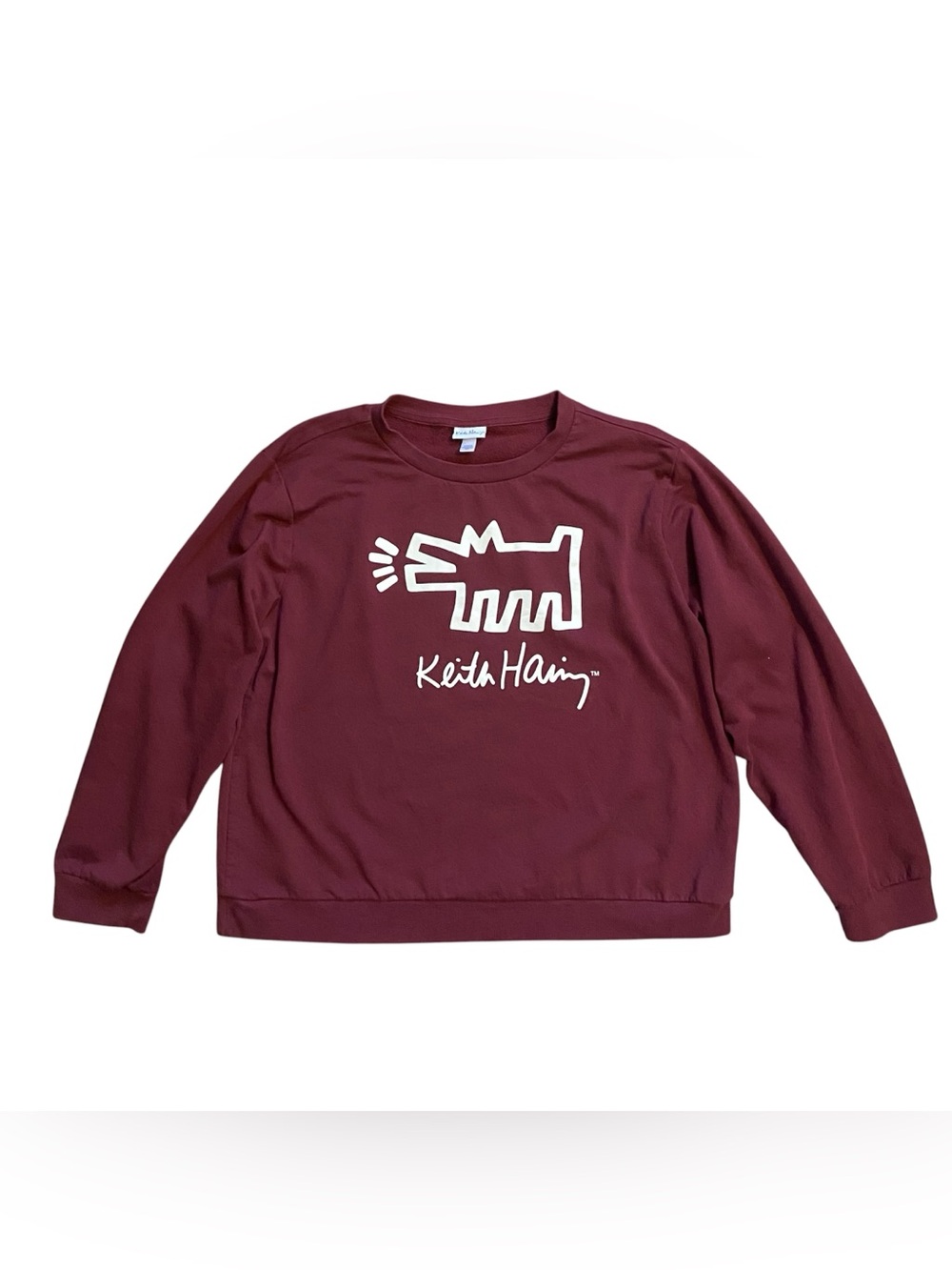 Keith Haring Iconic Pop Art Barking Dog Sweatshirt Women’s XXL Maroon